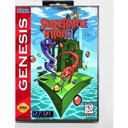 Snake Rattle n Roll 16 bit MD Game Card With Retail Box For Sega Megadrive/Genesis