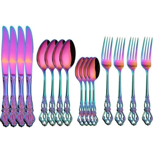 1/2/4/6/12 Pcs Luxury Flatware Set Stainless Steel Silverware Dinnerware Set Knives Forks And Spoon Set Gold Rainbow Utensils