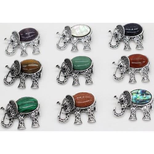 1pcs Natural Stone Elephant Shape Brooch Pin Shell Blue Sand for Women Girls Jewelry Accessories Party Gift Size 43x35mm