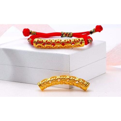 Hot sale Pure Solid 24K Yellow Gold Bracelet Hollow Flower Red String Weave Bracelet 3.5g