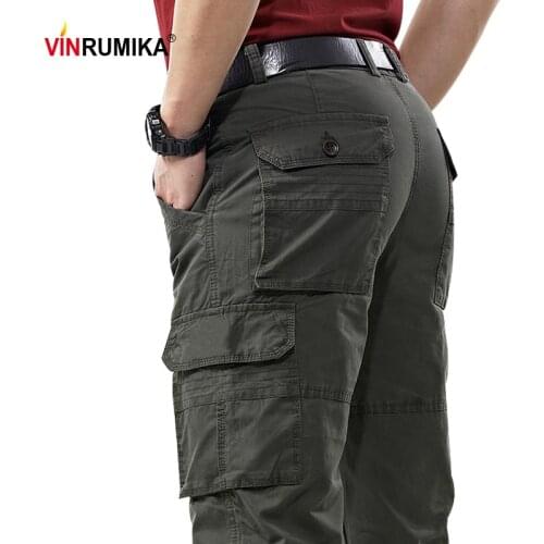 2020 Summer Men High Quality 100% Cotton Army Multi-pocket Thin Overalls Pant Man Spring Autumn Casual Khaki Cargo Long Trousers