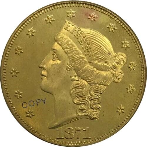 CC 1871 United States 20 Twenty Dollars Liberty Head Double Eagle with motto Gold coin Brass Collectibles Copy Coin