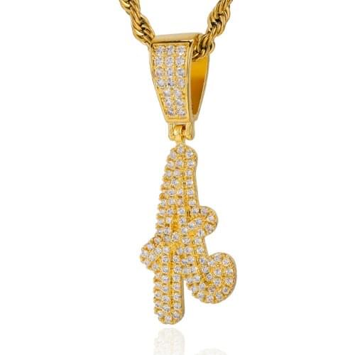 A-Z 26 Letter Gold Color Copper Pendant Zirconia Cuban Chain Name Mens Womens Rope Chain Hip-Hop Glamour Necklace Jewelry