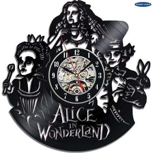 Alice in Wonderland Wall Art Vinyl Record Clock Wall Decor Home Design Decoration 12 Inch (30 Cm)