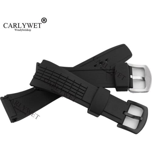 CARLYWET 26mm Black Strap Waterproof Rubber Replacement Watch Band Belt Special Popular with steel Buckle For Seiko 4LJ7KB