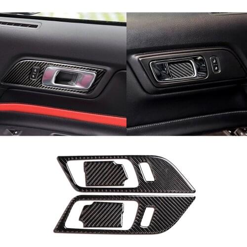 For Ford Mustang 2015-2021 Door Grab Handle Bowl Decoration Cover Trim Sticker Decal Car Interior Accessories Soft Carbon Fiber