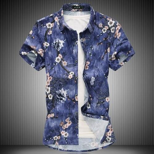 Mens Shirts Elastic Mercerized Cotton 2021 New Floral Print Style Men Short Sleeve Oversized Flower Shirt 4XL 5XL 6XL 7XL #9995