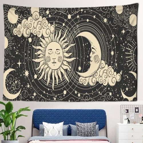 India Mandala Tapestry Wall Hanging Sun Moon Tarot Wall Tapestry Wall Carpet Psychedelic Tapiz Witchcraft Wall Cloth Tapestries