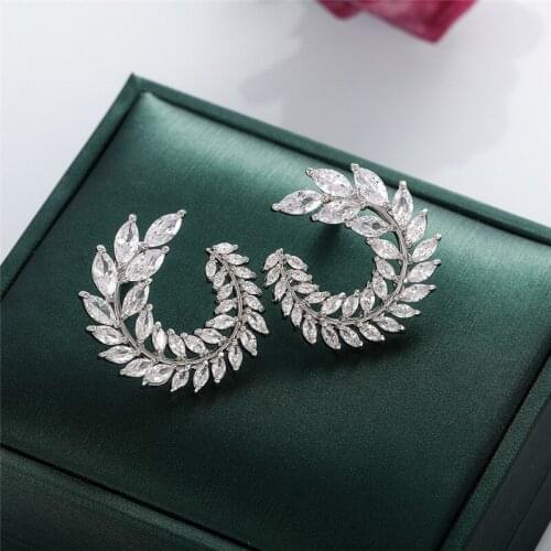Exquisite Exaggeration Full Zircon Leaves Swivel Earrings Atmospheric Personality Charm Gift Women Fashion Jewelry Wholesale