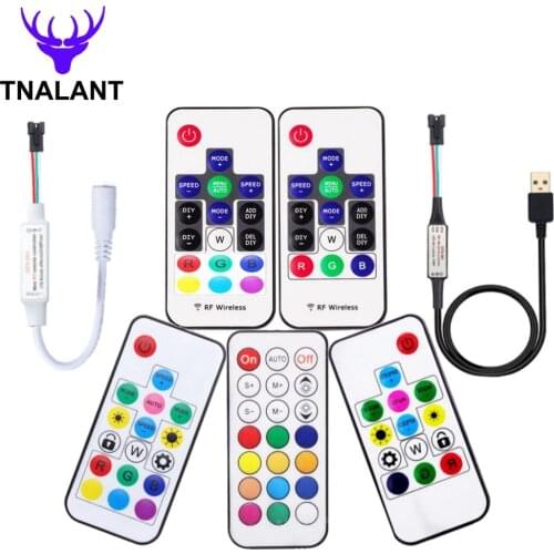 MINI 3Keys RF 14/17/21Keys USB/DC Controller for WS2811 WS2812B SK6812 LED Pixel Strip Light Remote Controller DC5V-24