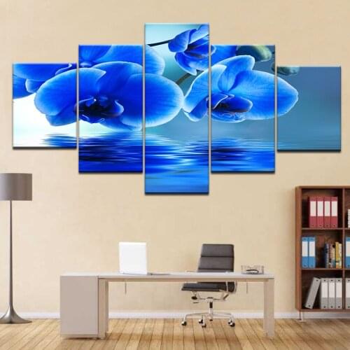 Modular HD Painting Modern Wall Art 5 Pieces Water Blue Orchid Flowers Printed Picture For Living Room Home Decor Artwork Canvas