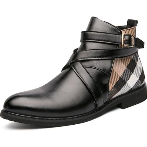 NEW High Quality Men Pu Leather Fashion Buckle Strap Dress New Shoe Ankle Boots Vintage Classic Male Casual Cowboy Martin Boots