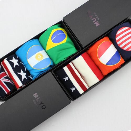 Free Shipping 3pcs per lote Men boxer shorts America England Italy Brazil national flag male cotton panties