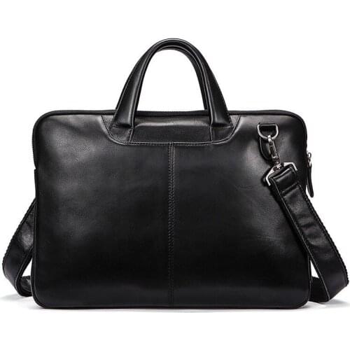 New Briefcase Men Shoulder Bag Genuine Leather Handbag Zipper Men Business Soft Handle Briefcases 14 Inches Laptop Bags