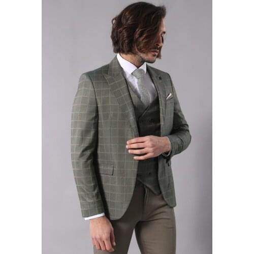 Double Breasted Green Plaid Mens Suit Wessi