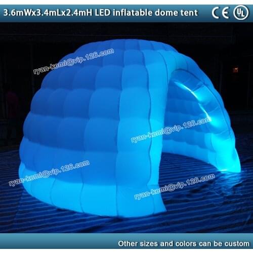 3.6m dia 2.4mH LED inflatable dome tent igloo small inflatable party tent outdoor events tent with 16 colors changing LED blower