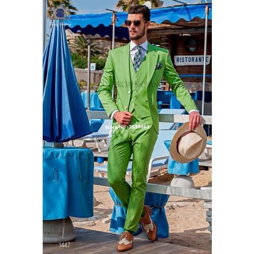 New Arrival Groomsmen Notch Lapel Groom Tuxedos Light Green Men Suits Wedding Best Man Blazer ( Jacket+Pants+Tie+Vest ) C96