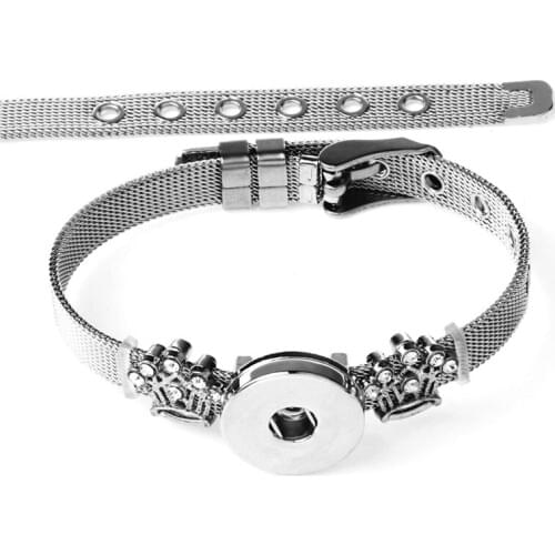 New Stainless Steel 18mm Snap Bracelets & Bangle DIY Snap Button Crown Charms Jewelry Letters Slide Charms Snap Jewelry NSB021