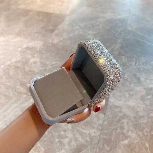 Inlay Rhinestones Earring Organizer Necklace Holder Luxury Jewelry Boxes and Packaging Gray Jewelry Box Gift for Men Women