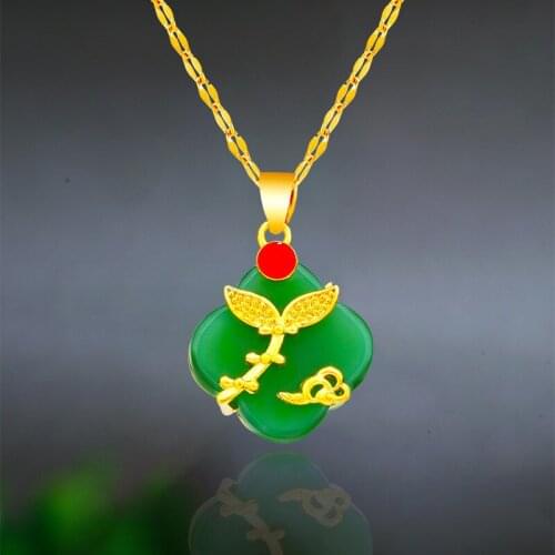Natural Green Chalcedony Hand Carved Leaf Pendant Fashion Boutique Jewelry Mens and Womens 925 Silver Inlaid Necklace