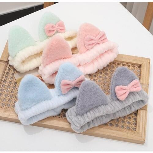 Headband Cat Ear Headband Cute Headband Bath Wash Hair Bands Elastic Flannel Turban Soft Shower Headbands For Women Girls Makeup