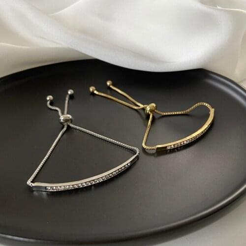 Zircon Adjustable Bracelet Bangle for Women Captivate Bar Slider Brilliant CZ Rose Gold Color Jewelry Wedding Party Gift