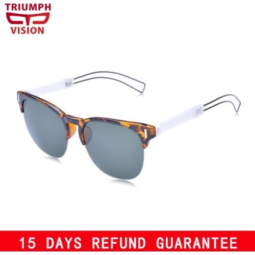 TRIUMPH VISION Semi Rimless Sunglasses Female Leopard Frame Dark Green Lens Sun Glasses for Women Brand Shades Oculos Women