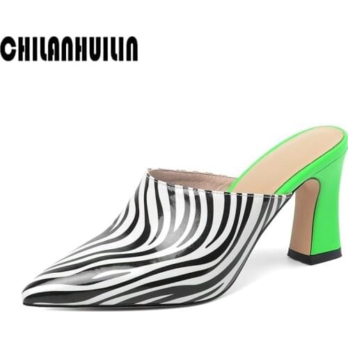Fashion print leather pointed toe spring summer sandals women slingback high heel shoes patent leather pumps woman party shoes
