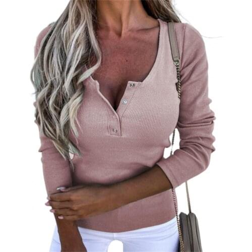 Women Shirt Solid Color Slim V Neck Pullover Buttons T-Shirt for Work Lady Oversized t-shirt 4XL Black Woman clothes 2021