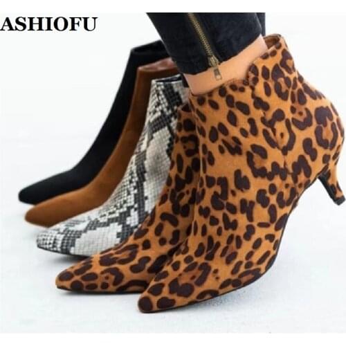 ASHIOFU Handmade Womens Mid-heel Boots Hot Sale Sexy Party Prom Ankle Boots Large Size Evening Low-heel Fashion Boots Shoes