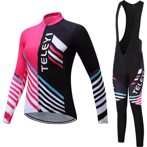 Women Fashion Lycra Long Sleeve Cycling Jersey Set 2021 Road Bike Clothing BIB Pants Female Bicycle Clothes MTB Dress Sport Suit