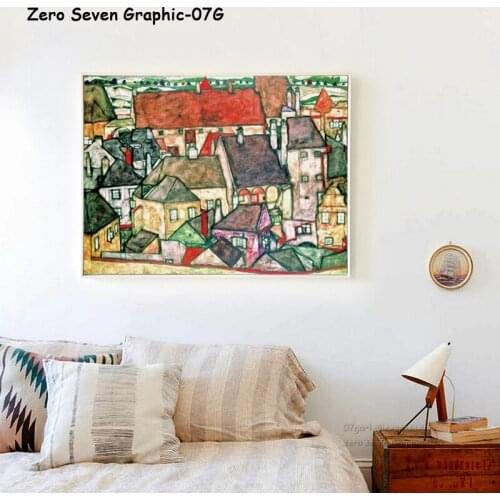 07G Egon Schiele Abstract Retro Oil Painting Yellow Town A4 A3 A2 Canvas Art Print Poster Picture Wall House Decoration Murals