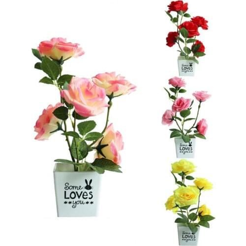 1Set Artificial Flower Plant Rose Potted Bonsai Office Garden Desktop Ornament Decor Artificial Flowers in Pot For Home Decor