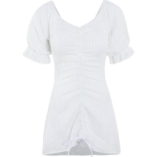 2021 Korea Beach Wear Solid Bathing Suit Push Up Padded Swimsuit Short Sleeve Ruffle Bathers Sexy Bandage Swimwear Tankini Set