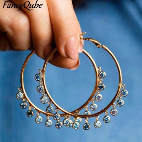 2021 Funny Tassel Hoop Earrings For Women Big Circle Loop Gold Color Accessories Party Daily Wear Stylish Earring Large Female