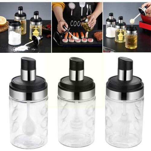 3 Style Moistureproof Honey Seasoning Bottle Pepper Tank Cruet Spoon Jar Oil Glass Cover Bottle Condiment Kitchen W8J6