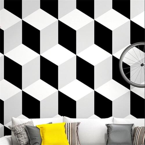 Wellyu 3d stereo background wallpaper black and white lattice square modern minimalist nordic style geometric gray ins wallpaper