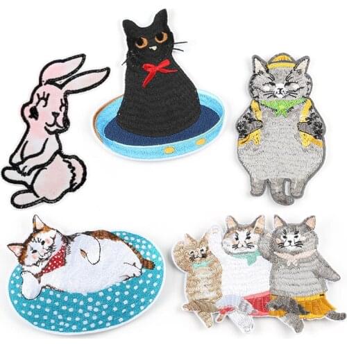 6pcs/lot Large Embroidery Patches Clothing Decoration Accessories Cute Animals Kitty Cat Diy Iron Heat Transfer Applique