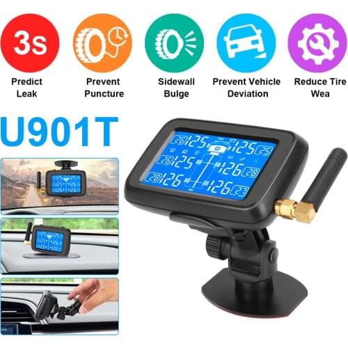 Car Wireless Tire Pressure Monitoring System Digital LCD Display Auto Truck Bus TPMS with 6 External Sensors Replaceable Battery