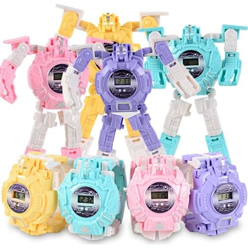 Cartoon Robot Transformation Wristwatch Electronic Deformation Digital Display Watch Gifts Educational Toys for Child Boy Girl
