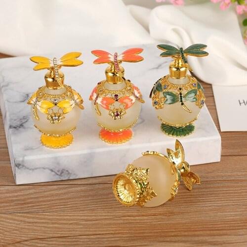 50 Pcs Wholesale 25ml Vintage Perfume Bottle Essential oils Frosted Glass Dragonfly Stopper Head Cosmetic Accessories Vials