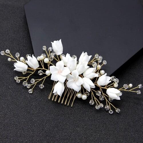 White Porcelain Flower Hair Combs Pins Party Dress Headdress Hairpins Women Headpieces Bride Bridal Jewelry Wedding Accessories