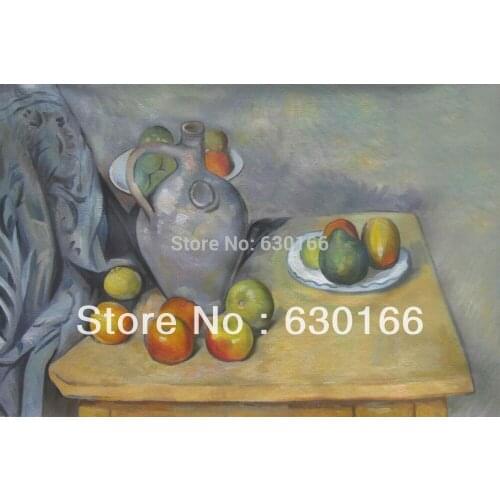 Still Life Oil Painting Canvas - Pitchet et Fruits sur une Table by Paul Cezanne Modern Kitchen Painting Hand Painted