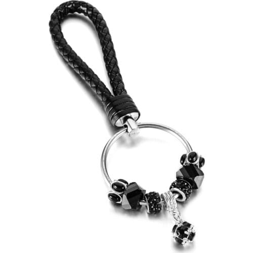 KEORMA New Product High Quality Black Crystal Series Charms Beads Key Chain for Women&Men Boutique Crystal Handmade Key Chain