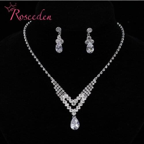 Silver Color Bridal Jewelry Sets tear-drop Crystal Necklace earrings sets Engagement Jewelry RE818