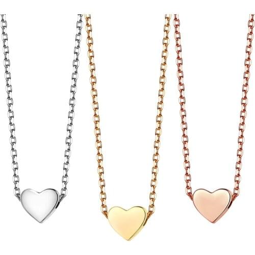Kpop 925 Sterling Silver Love Pendant Wedding Bridal Jewelry Gold Color Dainty Heart Shape Charm Necklace Gifts for Women P6517