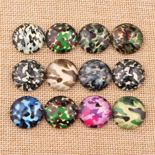 Onwear Mixed Round Camouflage Print Glass Cameo Cabochons 10mm 12mm 14mm 18mm 20mm 25mm DIY Pendants Earring Findings