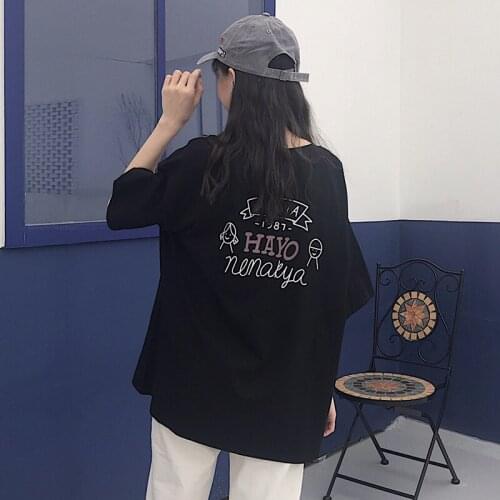 Summer Female Korean Harajuku Letter Print Ins T-shirt Womens T-shirts Tops Japanese Kawaii Ladies Ulzzang Clothes For Women