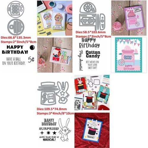 Happy Birthday Have A Ball Theme Metal Cutting Dies Match Clear Stamps Magical Bunny DIY Scrapbooking Craft Paper Cards 2021