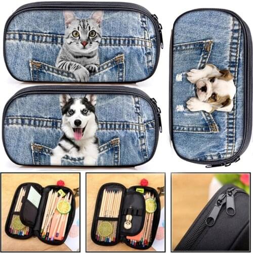 Cute Kitten Cat / Puppy Dog Print Cosmetic Cases Pencil Bag Boys Girls School Case Stationary Bags Kids Pencil Box
